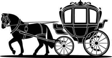 Black and white bold illustrations of a horse carriage, isolated on white background. vector