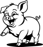 Black and white bold illustrations of a piglet playing, isolated on white background. vector