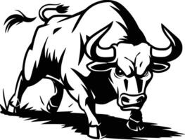 Black and white bold illustrations of a bull charging, isolated on white background. vector