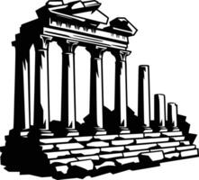 Black and white bold illustrations of a ancient ruins, isolated on white background. vector