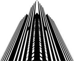 Black and white bold illustrations of a modern skyscraper, isolated on white background. vector