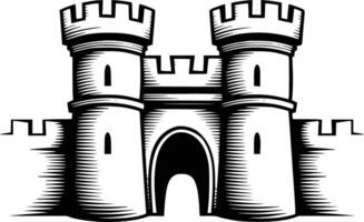 Black and white bold illustrations of a medieval castle gate, isolated on white background. vector