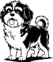 Black and white bold illustrations of a standing dog, isolated on white background. vector