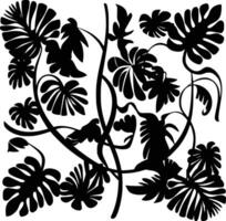 Black and white bold illustrations of a jungle vines, isolated on white background. vector