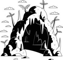 Black and white bold illustrations of a cave entrance, isolated on white background. vector