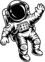 Black and white bold illustrations of a astronaut floating, isolated on white background. vector
