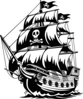 Black and white bold illustrations of a ancient pirate ship, isolated on white background. vector