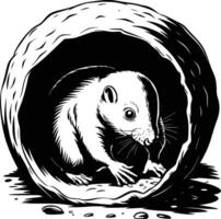 Black and white bold illustrations of a mole digging tunnel, isolated on white background. vector