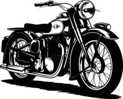 Black and white bold illustrations of a vintage motorcycle, isolated on white background. vector