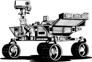Black and white bold illustrations of a mars rover, isolated on white background. vector