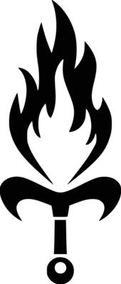 A black and white logo of a fire torch