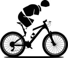 A silhouette of a man riding a mountain bike vector