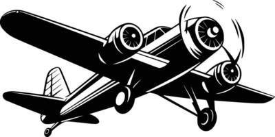 An old airplane flying in the air with a black and white background vector
