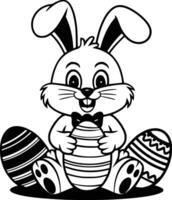 Easter bunny with eggs coloring pages vector