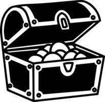 A black and white image of a chest with coins inside vector