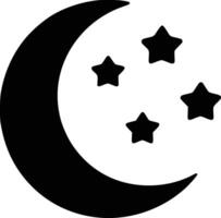 A black and white crescent with stars on it vector