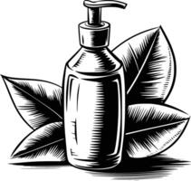 A bottle of soap and leaves vector