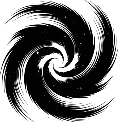 A black and white swirl with stars