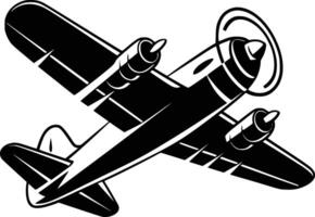 An airplane flying in black and white on a white background vector