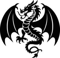 A black and white dragon with wings on a white background vector