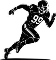 A black and white silhouette of a football player running vector