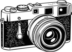 A black and white drawing of a camera vector
