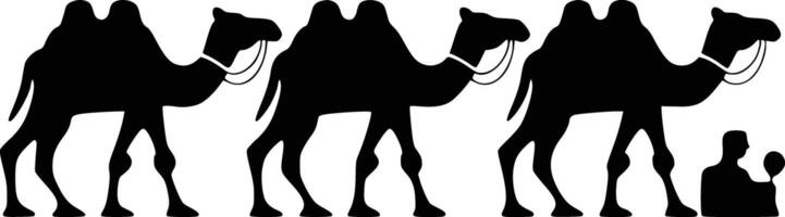 Three camels are standing in a line with a bottle of wine vector