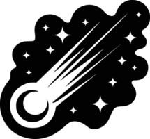 A black and white illustration of a comet vector