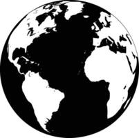 A black and white globe with the continents on it vector