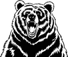 A black and white bear with its mouth open vector