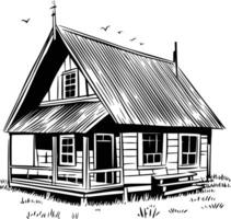 A black and white drawing of a small house vector