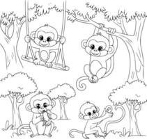 Monkey coloring pages with different animals vector