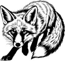 A black and white drawing of a fox vector