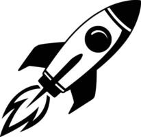 A black and white rocket ship icon vector