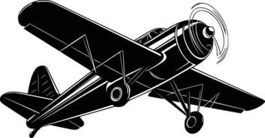 A black and white drawing of a small airplane vector