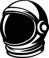 An astronaut helmet is shown in black and white vector