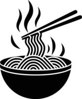 Chopsticks and noodles in a bowl white isolated background vector