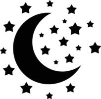 A black and white silhouette of a crescent with stars vector