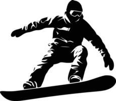 Snowboarder in black and white silhouette on white background vector