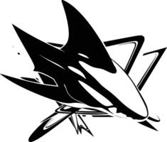 A black and white shark with a star on it white isolated background vector