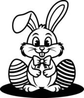 Easter bunny with eggs coloring pages white isolated background vector