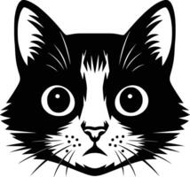 A black and white cat's face with big eyes white isolated background vector