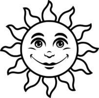 Sun smiling face coloring pages white isolated background vector