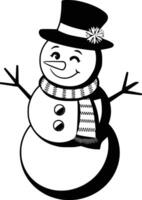 A black and white snowman with a hat and scarf vector