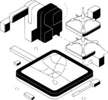 A drawing of a tablet computer with a keyboard and mouse vector