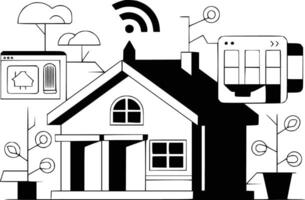 A house with wifi, a phone and a computer vector