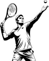 Tennis player with racket and ball vector
