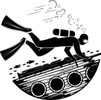 A scuba diver in a tank with a fish vector