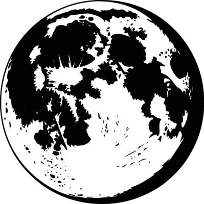 A black and white drawing of the moon