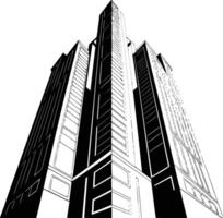 A black and white drawing of a tall building vector